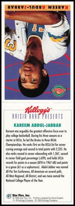 1993 Kellogg's College Greats Postercards